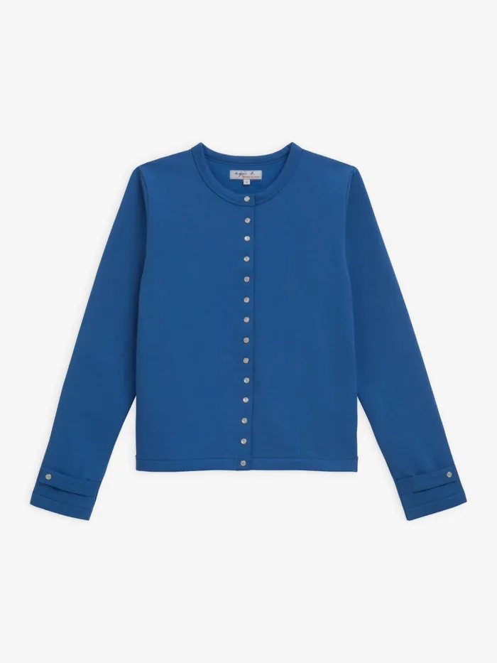 Women Agns B Jumpers Blue Cotton Fleece Rosana Snap Cardigan