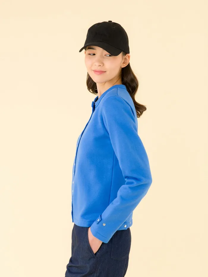 Women Agns B Jumpers Blue Cotton Fleece Rosana Snap Cardigan