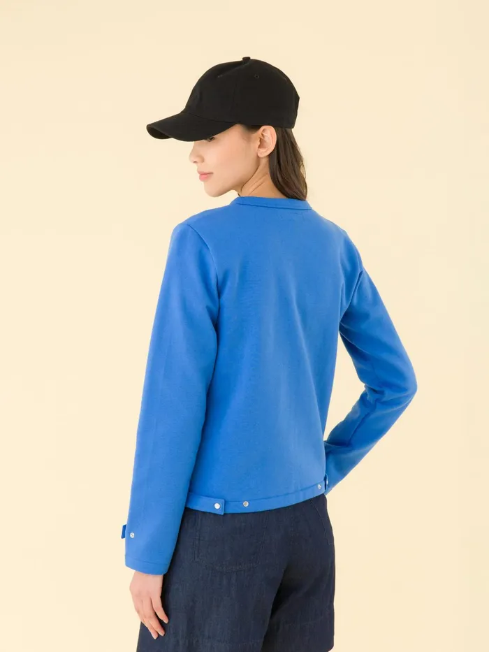 Women Agns B Jumpers Blue Cotton Fleece Rosana Snap Cardigan