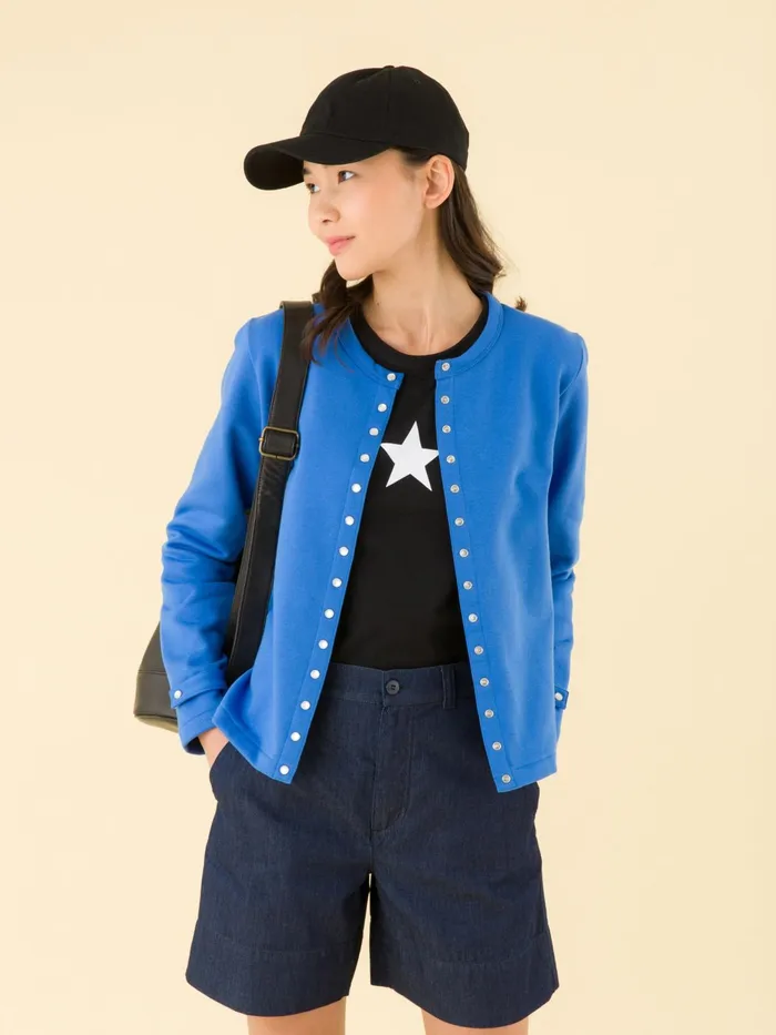 Women Agns B Jumpers Blue Cotton Fleece Rosana Snap Cardigan
