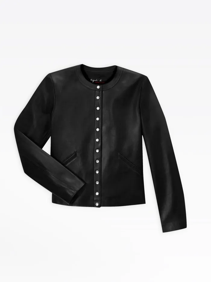 Women Agns B Jumpers Longsleeved Cardigan With Press Studs In Black Lambskin Leather Women Agns B Jumpers Longsleeved Cardigan With Press Studs In Black Lambskin Leather
