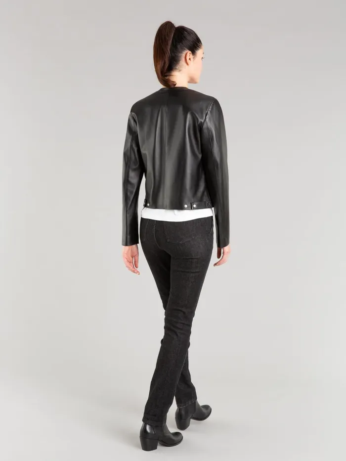 Women Agns B Jumpers Longsleeved Cardigan With Press Studs In Black Lambskin Leather