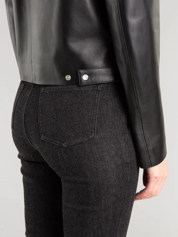 Women Agns B Jumpers Longsleeved Cardigan With Press Studs In Black Lambskin Leather