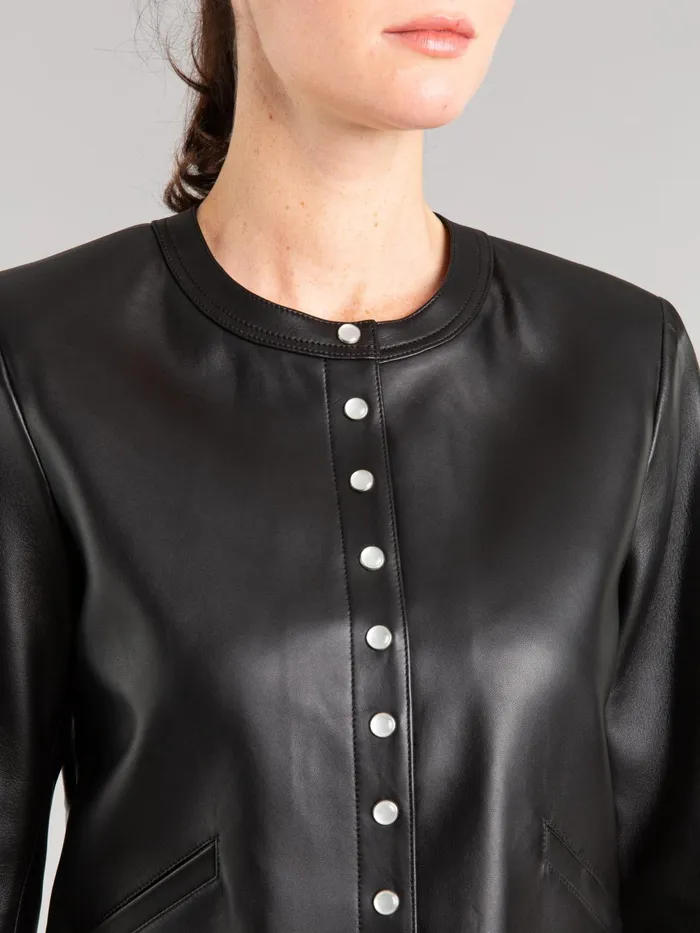 Women Agns B Jumpers Longsleeved Cardigan With Press Studs In Black Lambskin Leather