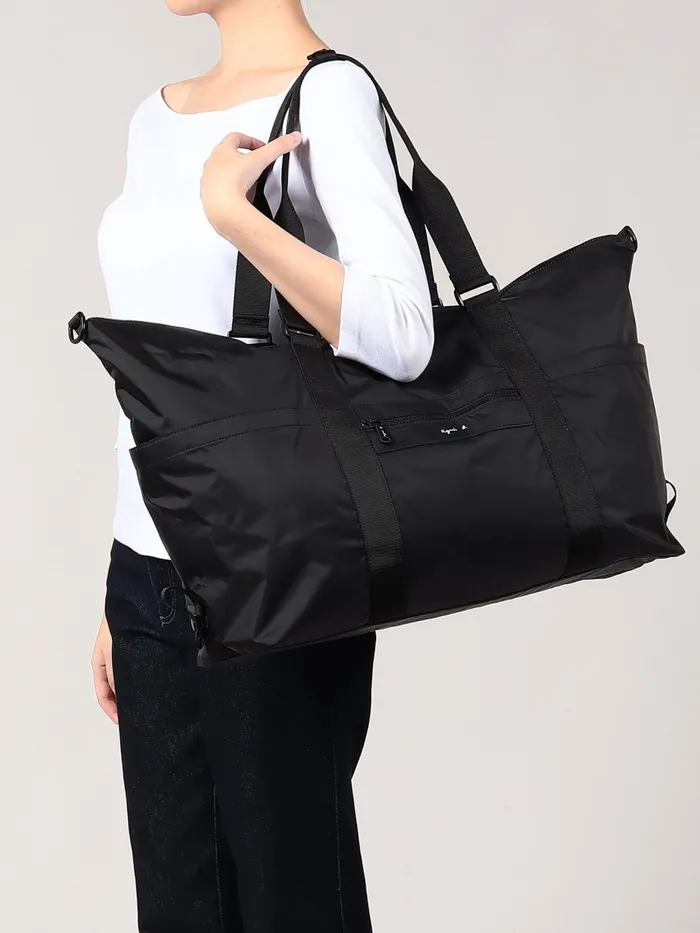Women Agns B Large Bags and Totes Black Nylon Shopping Bag With Pockets