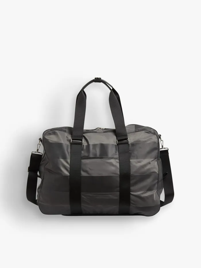 Women Agns B Large Bags and Totes Grey Striped Boston Travel Bag