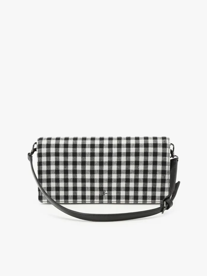 Women Agns B Shoulder Bags Black Cotton Gingham Print Clutch