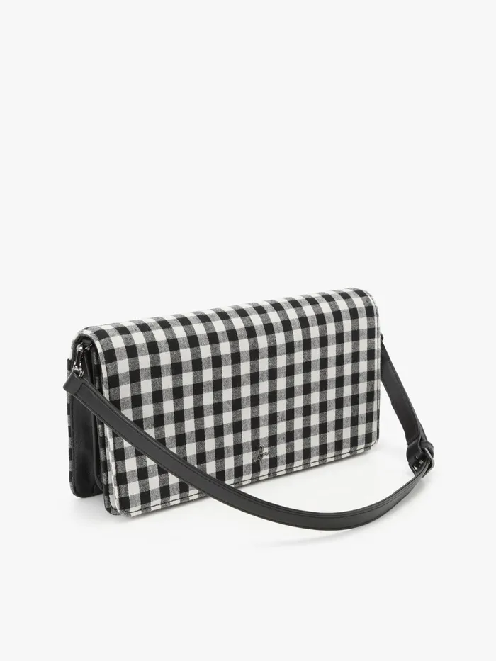 Women Agns B Shoulder Bags Black Cotton Gingham Print Clutch