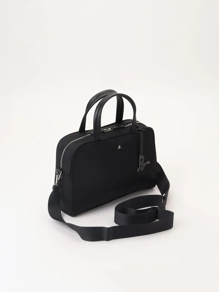 Women Agns B Shoulder Bags Black Nylon Bag With Leather Handles