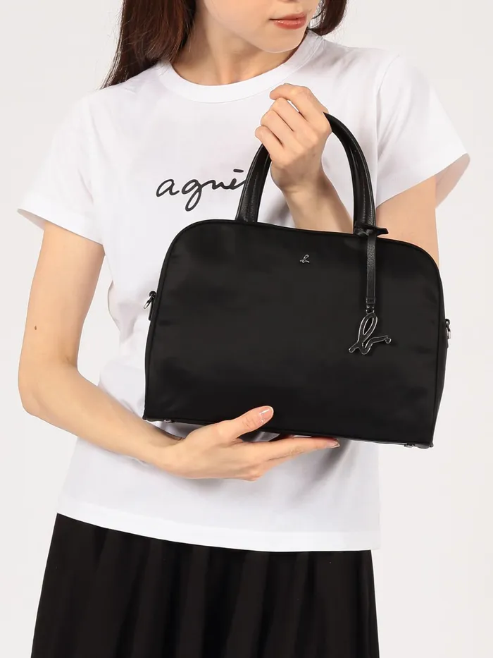 Women Agns B Shoulder Bags Black Nylon Bag With Leather Handles