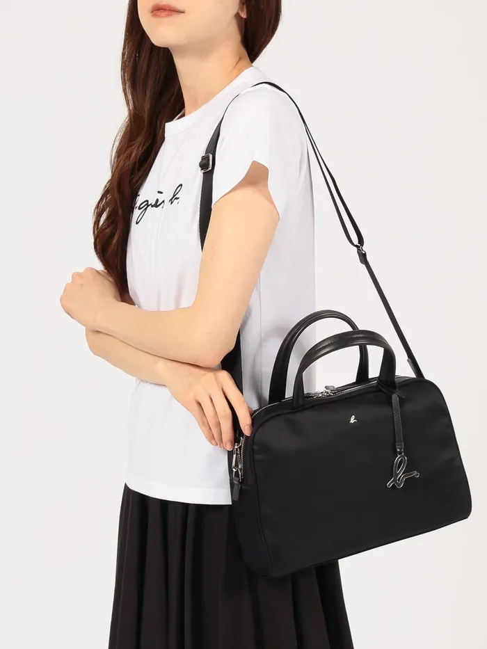 Women Agns B Shoulder Bags Black Nylon Bag With Leather Handles