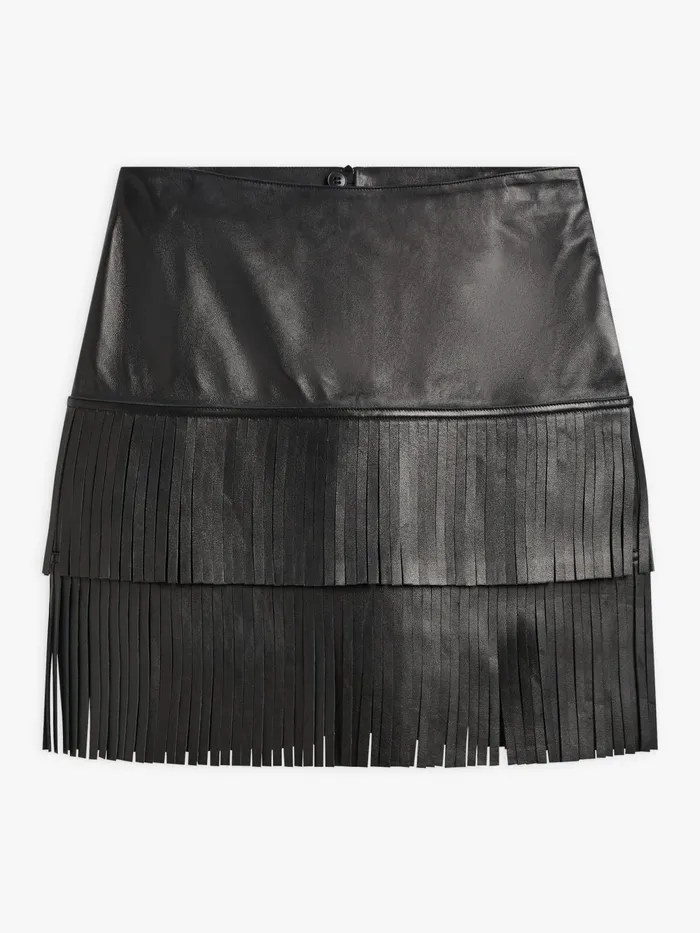 Women Agns B Skirts and Shorts Black Leather Frange Skirt