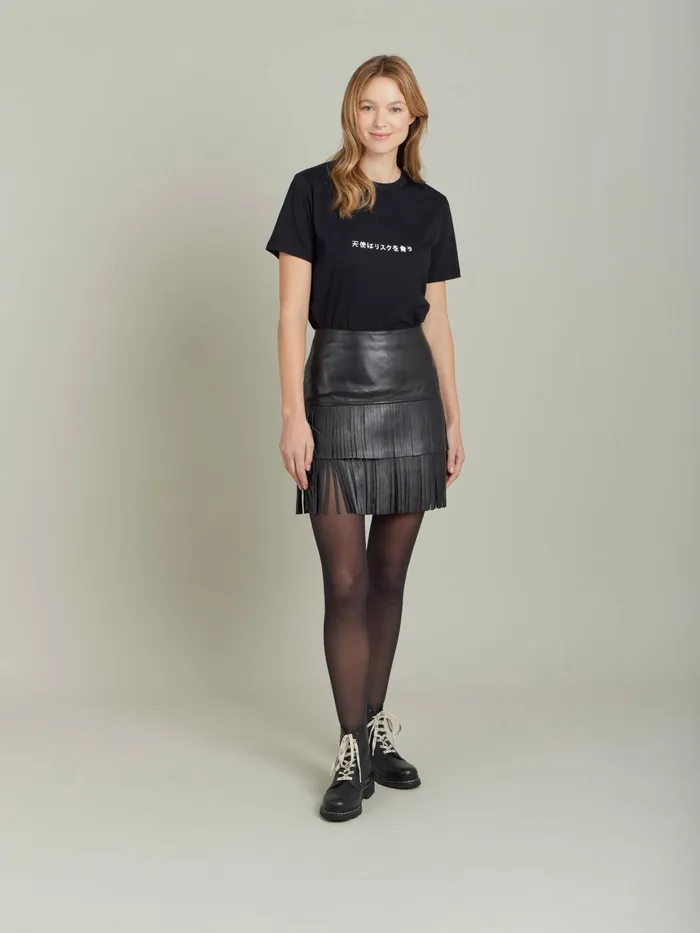 Women Agns B Skirts and Shorts Black Leather Frange Skirt