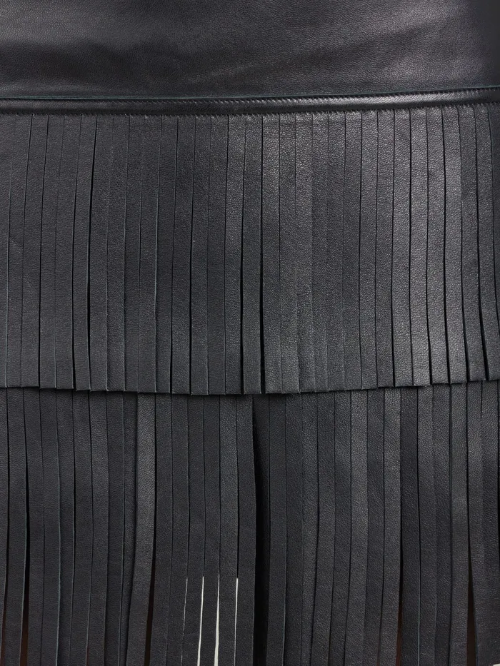 Women Agns B Skirts and Shorts Black Leather Frange Skirt