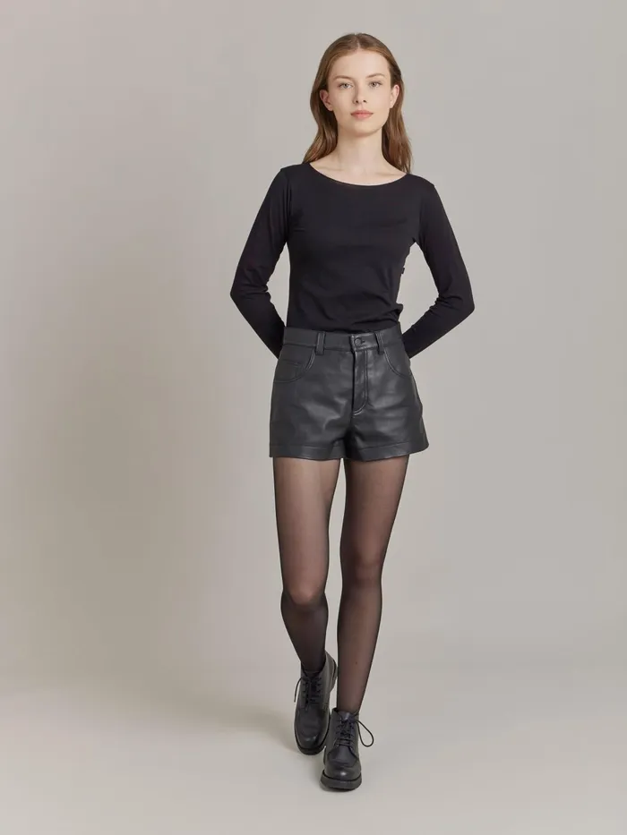 Women Agns B Skirts and Shorts Black Leather Shorts