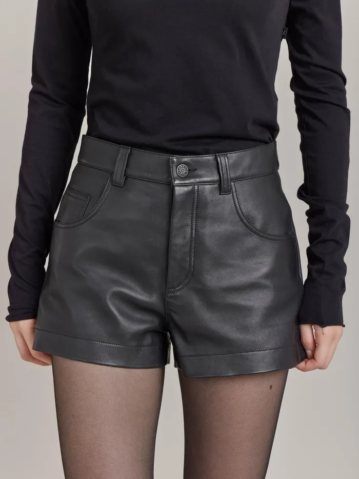 Women Agns B Skirts and Shorts Black Leather Shorts