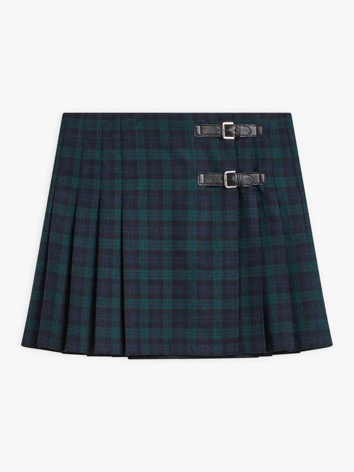 Women Agns B Skirts and Shorts Green Wool Checked Diane Kilt