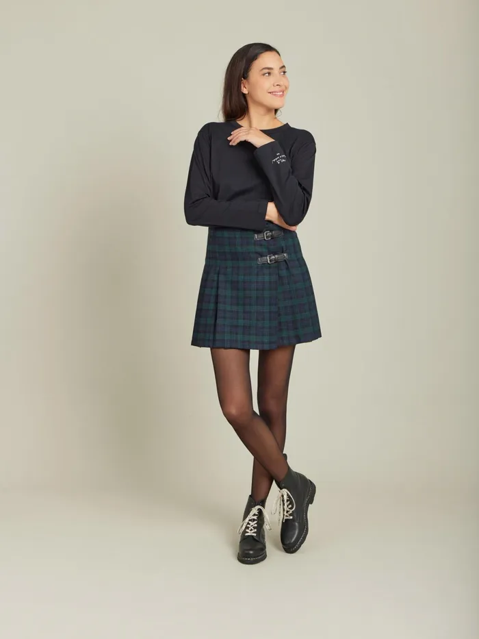 Women Agns B Skirts and Shorts Green Wool Checked Diane Kilt