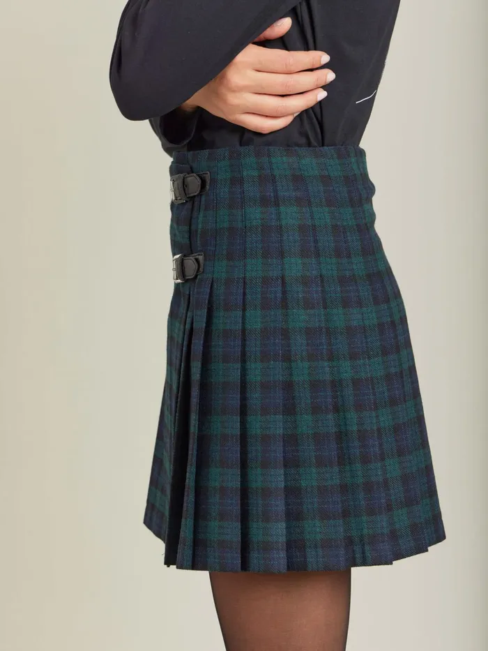 Women Agns B Skirts and Shorts Green Wool Checked Diane Kilt