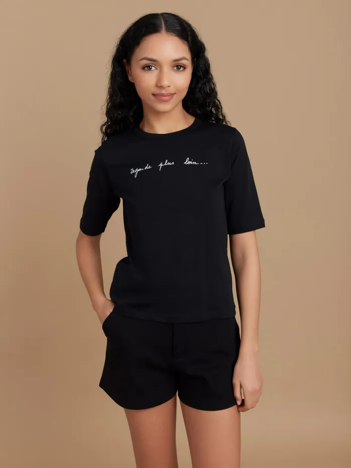 Women Agns B Tshirts and Tank Tops Black Cotton 034regarde Plus Loin 8230034 Screenprinted Brando Tshirt