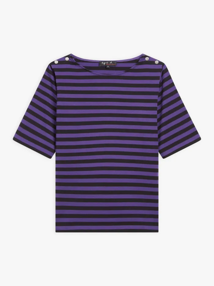 Women Agns B Tshirts and Tank Tops Black Cotton Striped Cancale Tshirt