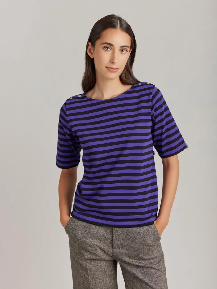 Women Agns B Tshirts and Tank Tops Black Cotton Striped Cancale Tshirt