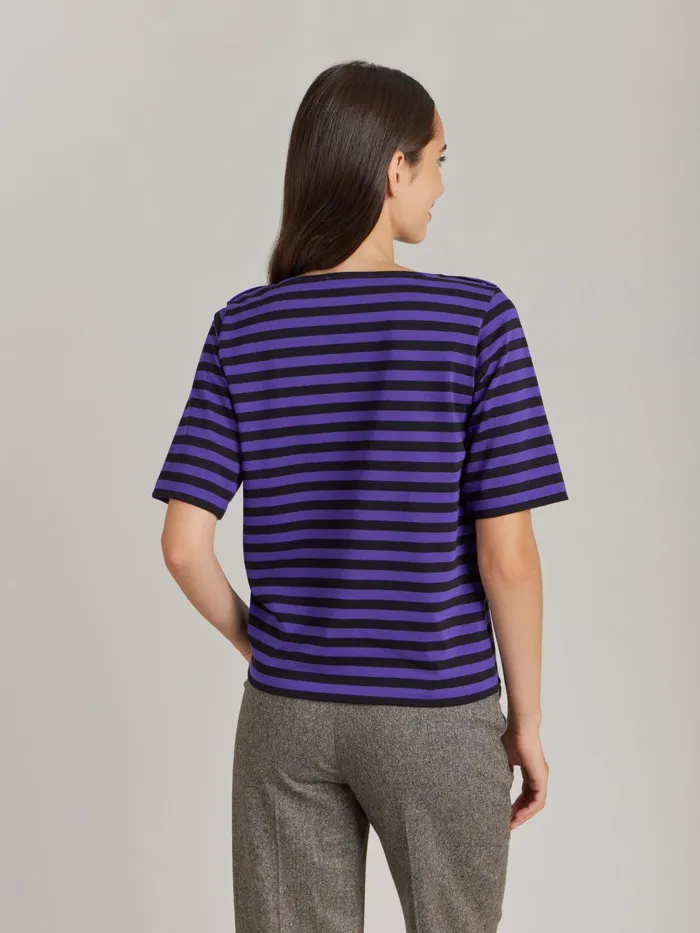 Women Agns B Tshirts and Tank Tops Black Cotton Striped Cancale Tshirt