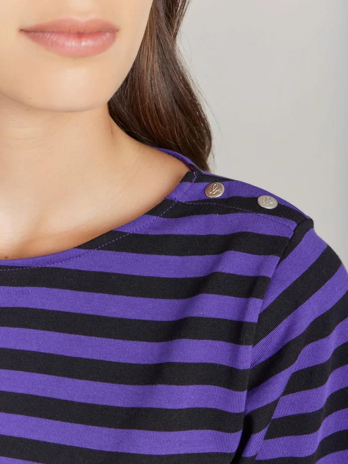 Women Agns B Tshirts and Tank Tops Black Cotton Striped Cancale Tshirt