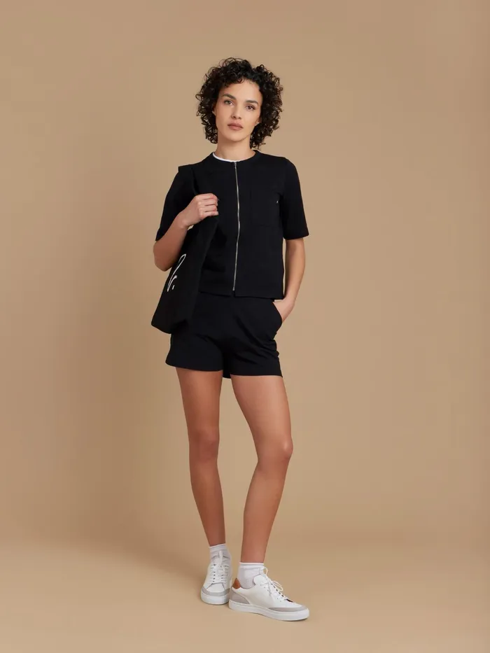 Women Agns B Tshirts and Tank Tops Black Cotton Zipup Brando Tshirt