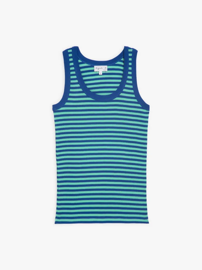 Women Agns B Tshirts and Tank Tops Green And Blue Ribbed Cotton Jersey Iguane Top Women Agns B Tshirts and Tank Tops Green And Blue Ribbed Cotton Jersey Iguane Top
