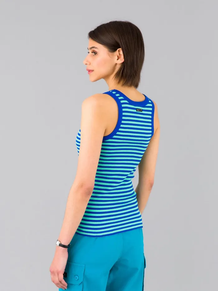 Women Agns B Tshirts and Tank Tops Green And Blue Ribbed Cotton Jersey Iguane Top
