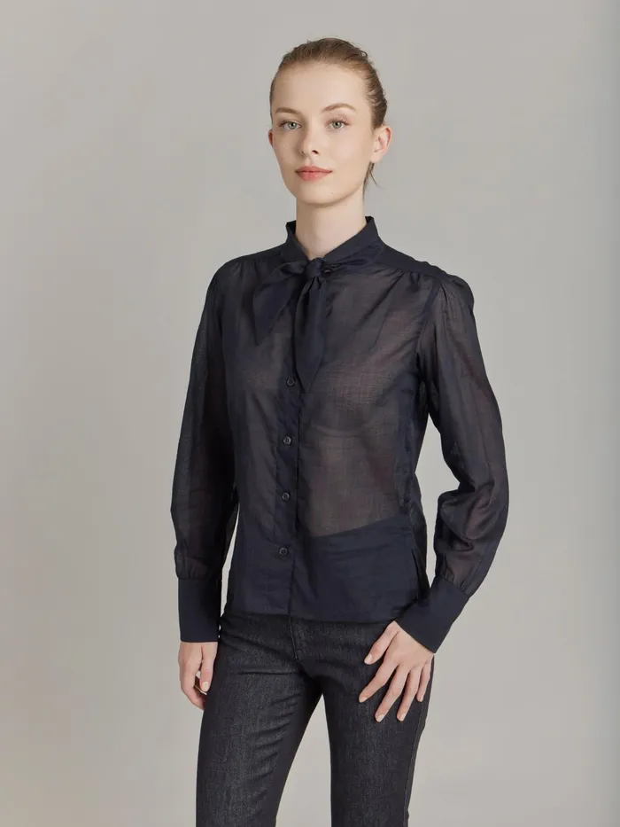 Women Agns B Tops and Shirts Black Cotton Voile Shirt