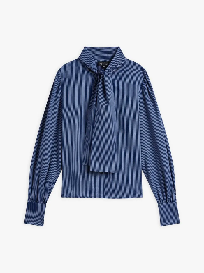 Women Agns B Tops and Shirts Blue Cotton Striped Shirt