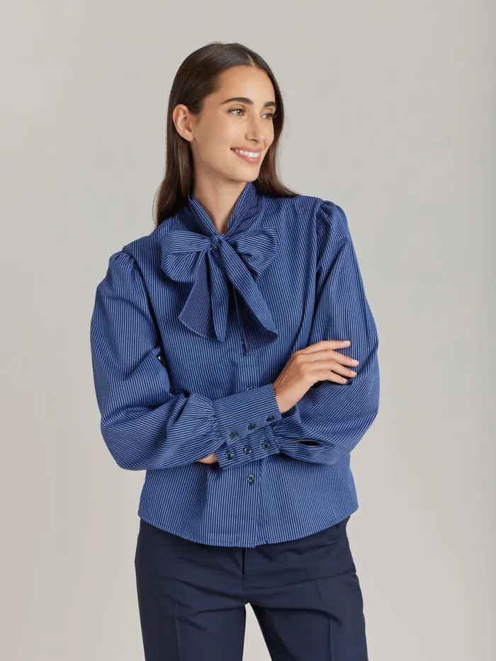Women Agns B Tops and Shirts Blue Cotton Striped Shirt