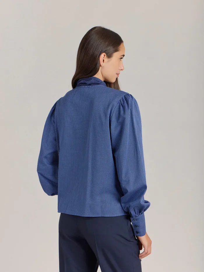 Women Agns B Tops and Shirts Blue Cotton Striped Shirt
