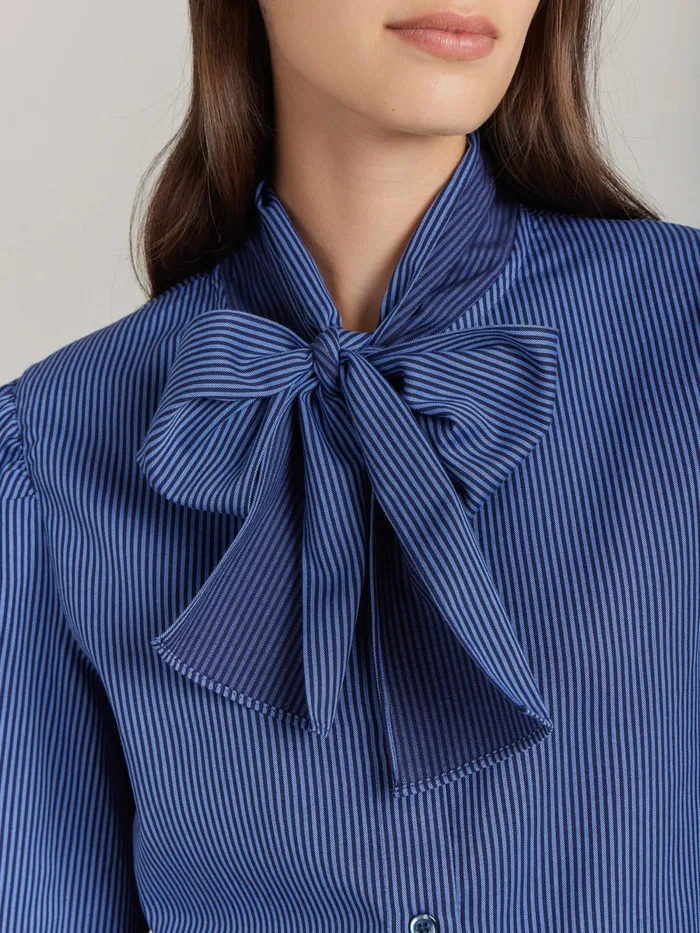 Women Agns B Tops and Shirts Blue Cotton Striped Shirt