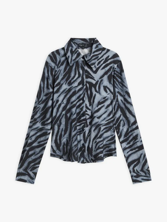 Women Agns B Tops and Shirts Grey Jersey Zebra Print Boys Boys Shirt