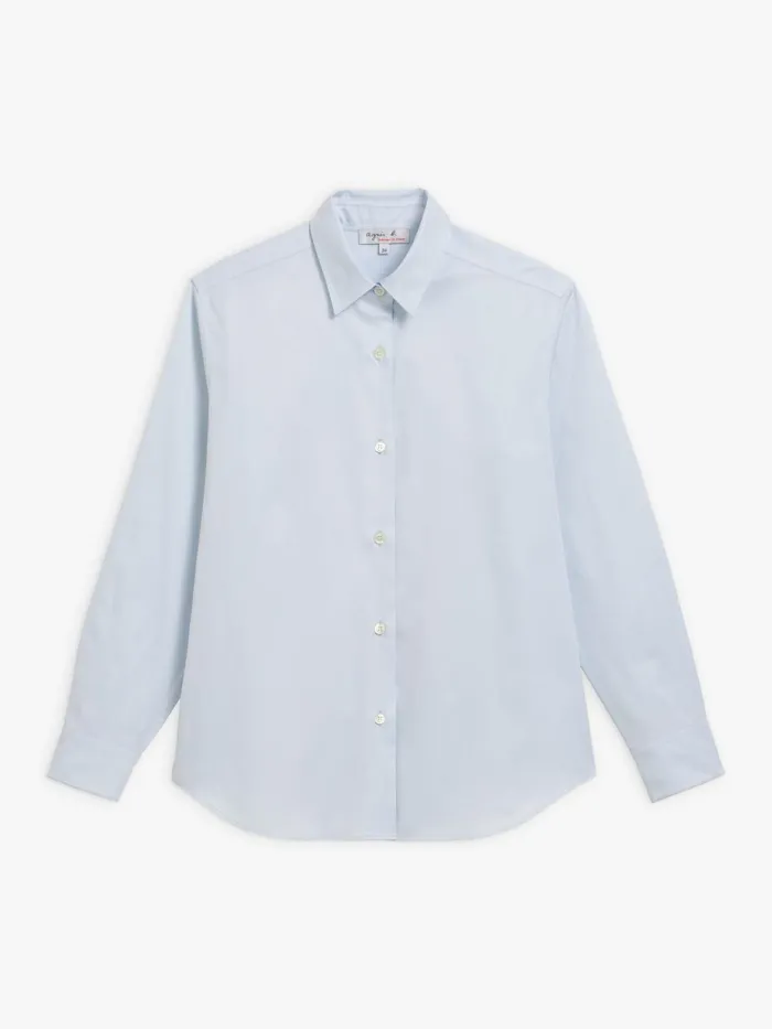 Women Agns B Tops and Shirts Sky Blue Long Sleeve Cotton Twill Shirt