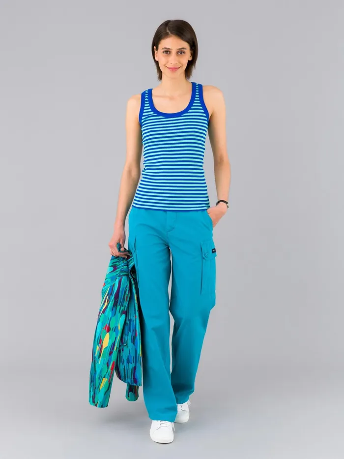 Women Agns B Trousers and Jeans Blue Cotton Canvas Treillis Trousers