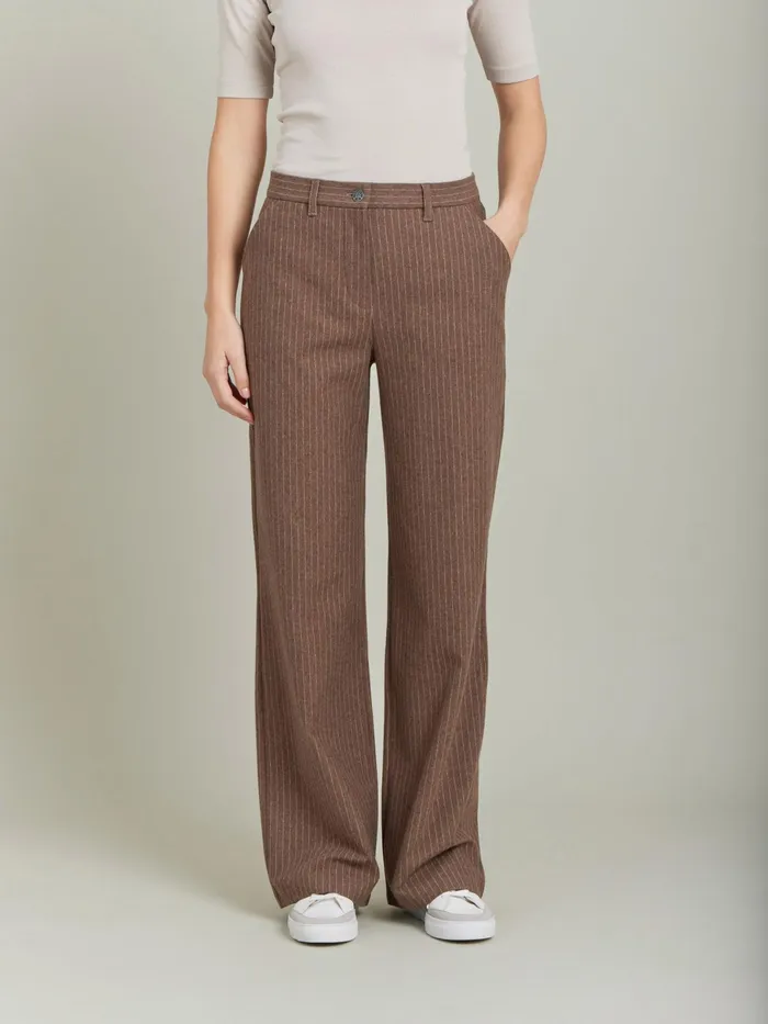 Women Agns B Trousers and Jeans Brown Polisson Pants In Striped Cotton Twill