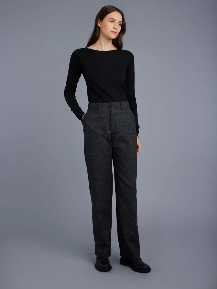 Women Agns B Trousers and Jeans Grey Woollen Tweed Highwaisted Trousers