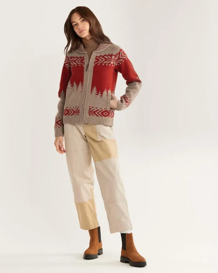 Women ALPINE LAMBSWOOL ZIP CARDIGAN Naturalscarlet Pendleton Sweaters