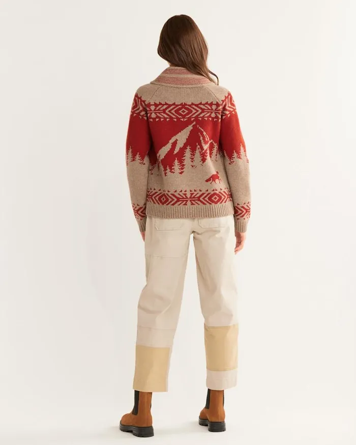 Women ALPINE LAMBSWOOL ZIP CARDIGAN Naturalscarlet Pendleton Sweaters