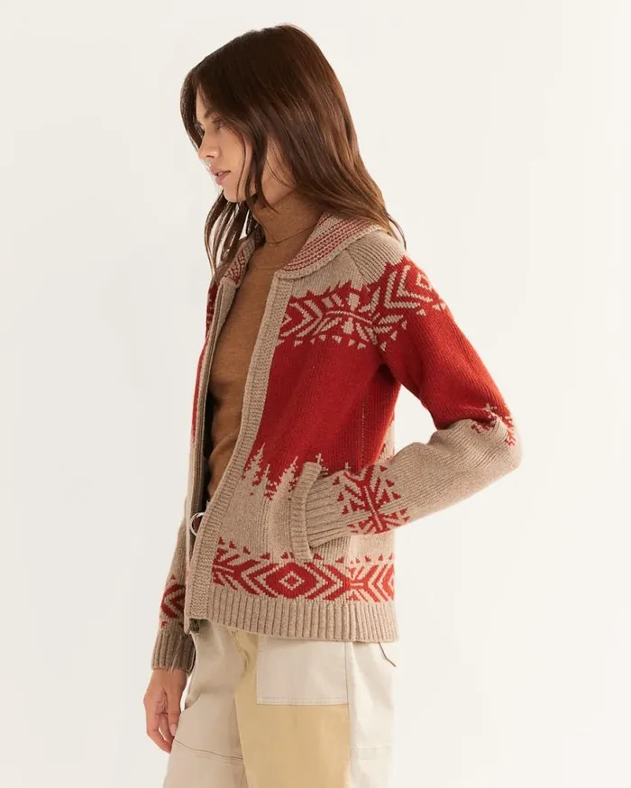 Women ALPINE LAMBSWOOL ZIP CARDIGAN Naturalscarlet Pendleton Sweaters