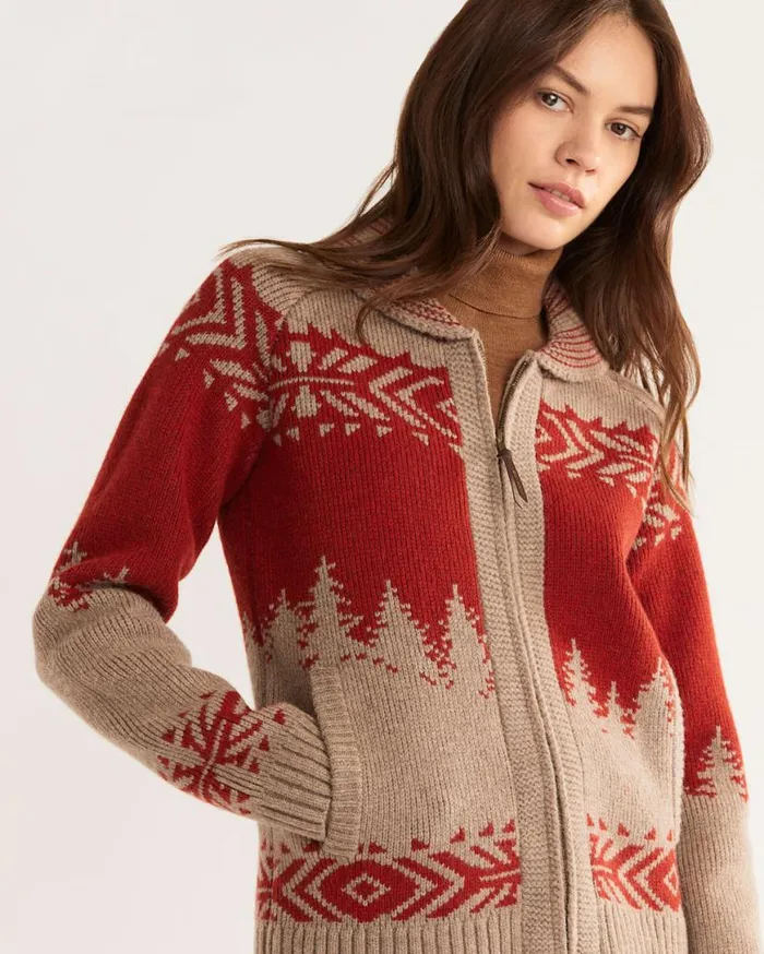 Women ALPINE LAMBSWOOL ZIP CARDIGAN Naturalscarlet Pendleton Sweaters