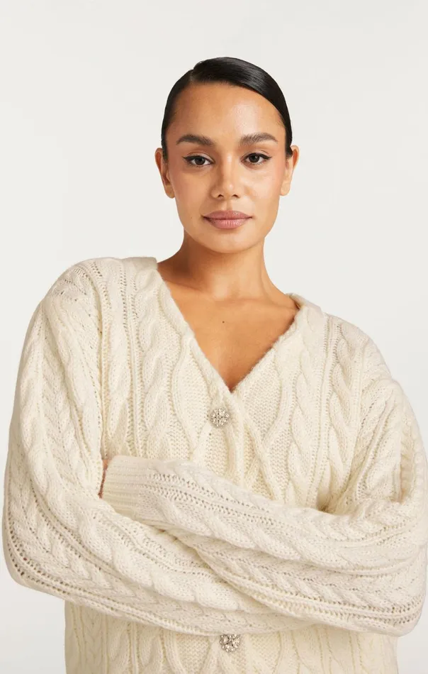 Women Amandine Cardigan Dress Ivory Cinq Sept Sweaters and Knits