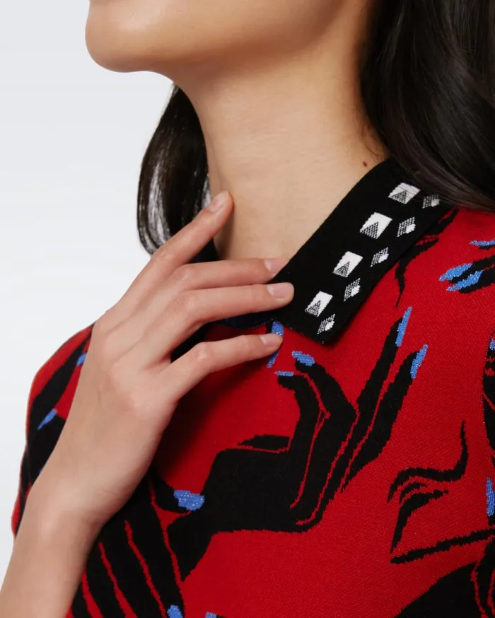 Women Antonella Knit Jacquard Top Huge Stage Hands Red DVF Tops