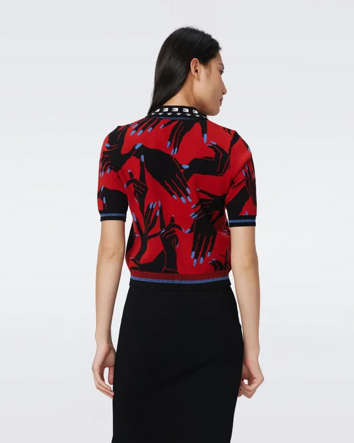 Women Antonella Knit Jacquard Top Huge Stage Hands Red DVF Tops