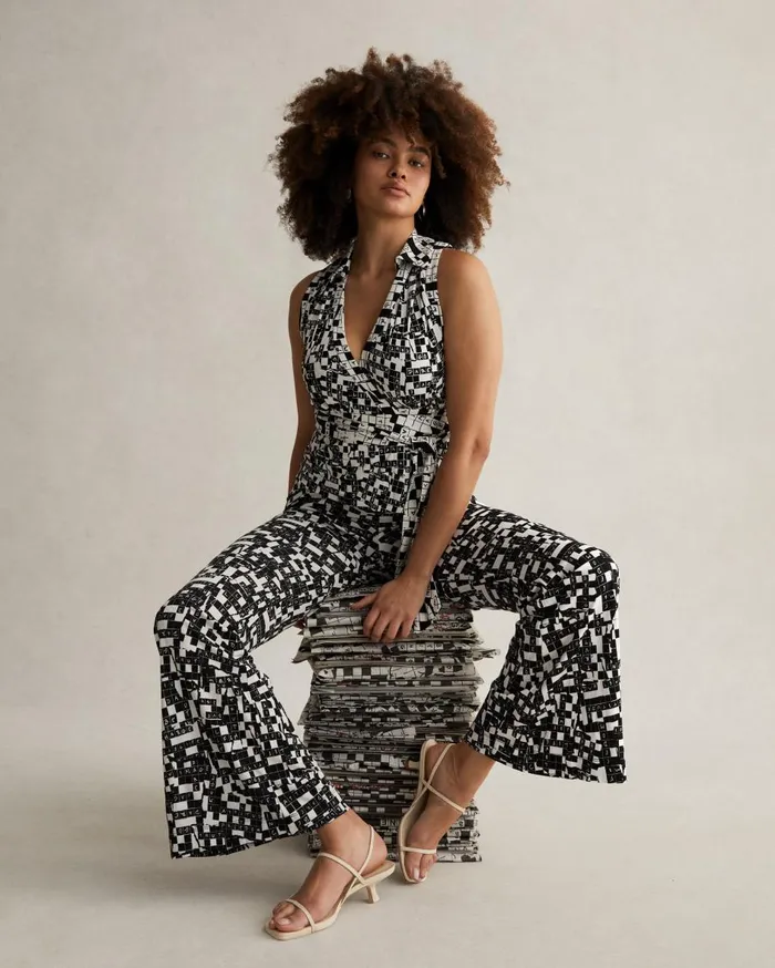Women Ariane Wrap Top Tiny Dvf 50th Crossword Black DVF Tops