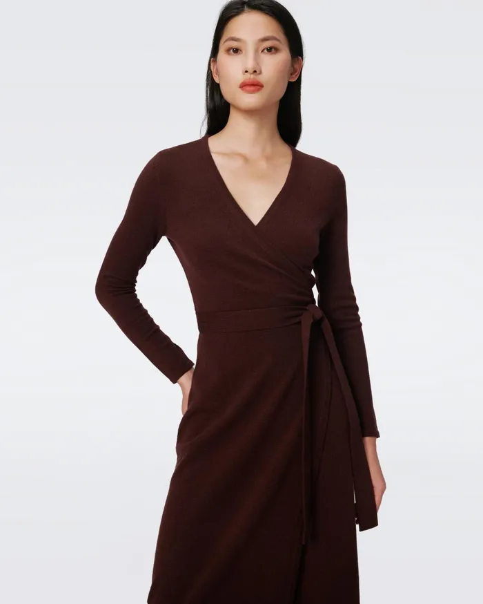 Women Astrid WoolCashmere Wrap Dress Chestnut Brown DVF Dresses